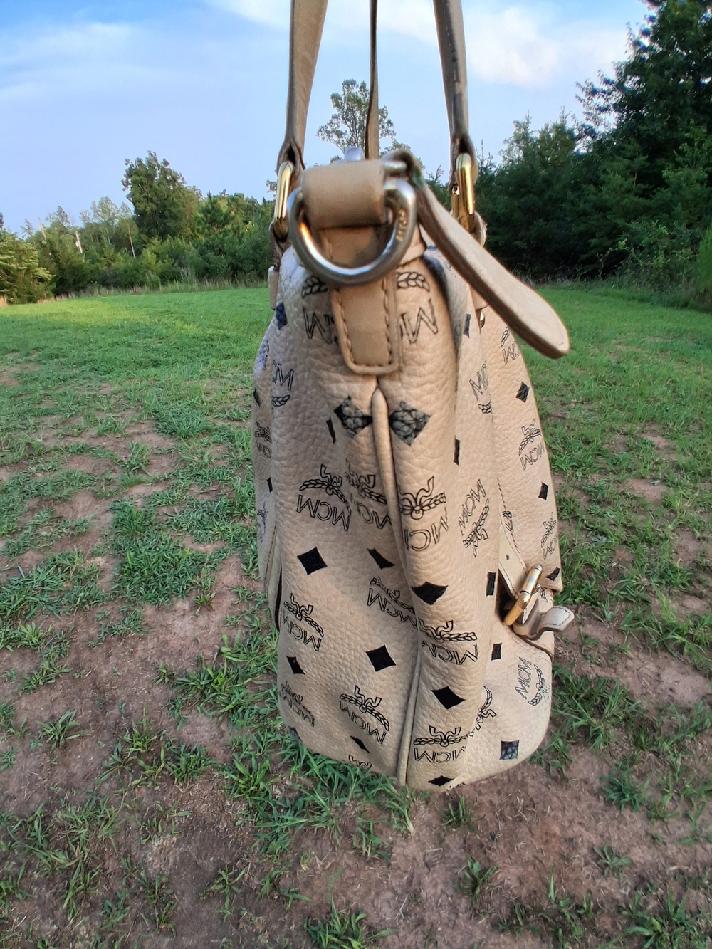 MCM Visetos Beige Logo Monogram Tote Bag Vintage - Picture 4 of 10